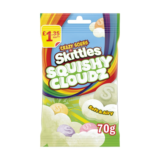 Skittles Squishy Cloudz Sour Sweets Fruit Flavoured Sweets Treat Bag £1. 35 PMP 70g - 14 x 70g Bags