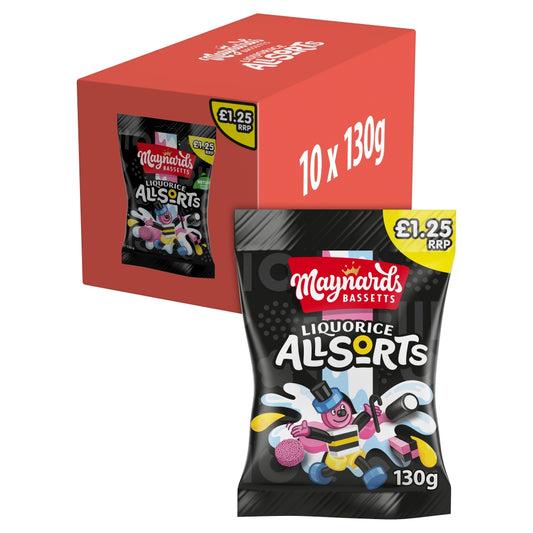 Maynards Bassetts Liquorice Allsorts Sweets Bag 130g £1. 25 PMP - 10 x 130g Bags