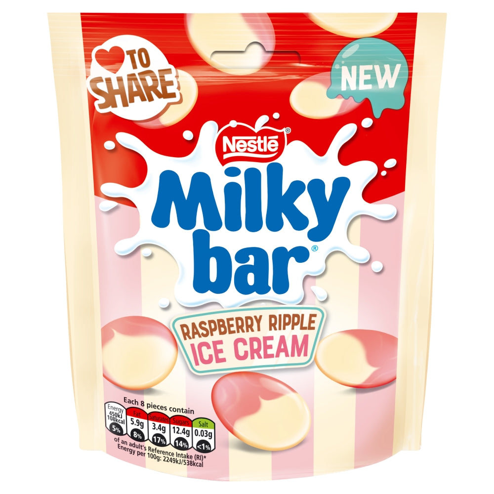 Milkybar Buttons White Chocolate Raspberry Ripple Sharing Bag 86g - 11 x 86g Pouches