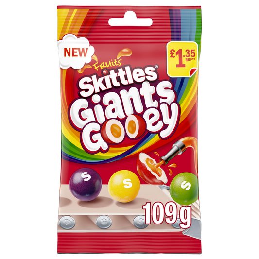 Skittles Giants Gooey Vegan Chewy Sweets Fruit Flavoured Pouch Bag 109g £1. 35 PMP - 14 x 109g Bags