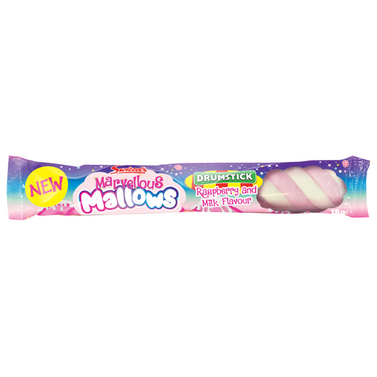 Swizzels Marvellous Mallows Raspberry and Milk Drumstick Flavour Marshmallow 18g - 39 x 18g Packs
