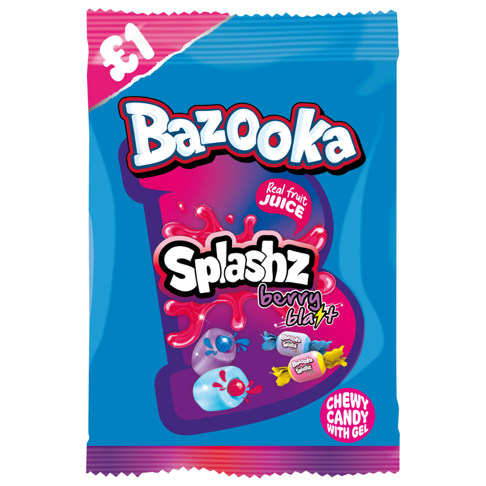 Bazooka Splashz Berry Blast Bag 120g £1 PMP - 12 x 120g Bags