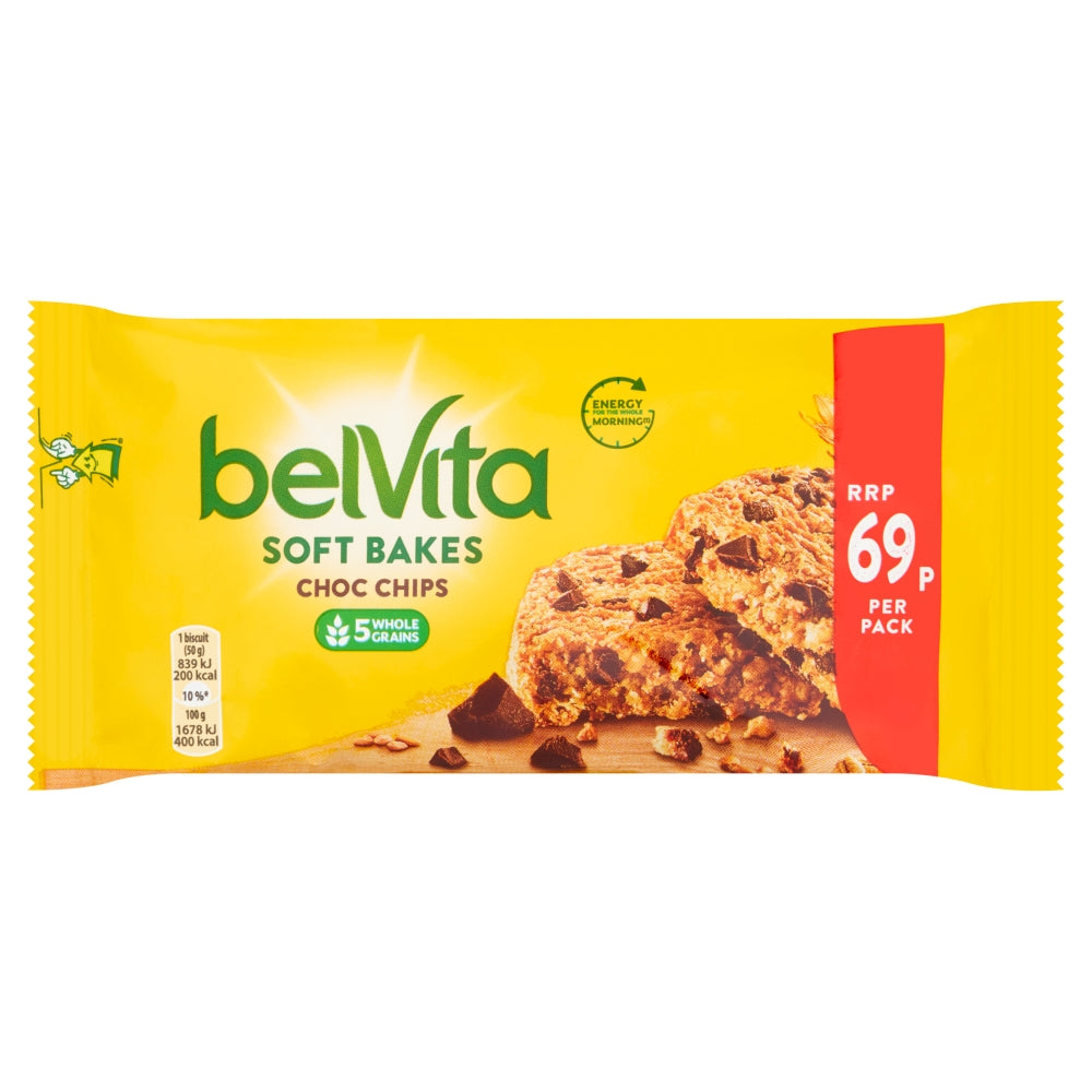 Belvita Breakfast Biscuits Soft Bakes Choc Chips Pack 50g 69p PMP - 20 x 50g Packs