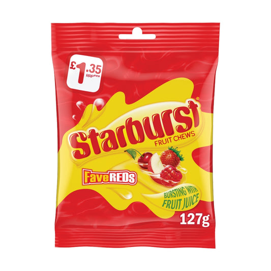 Starburst Fave Reds Vegan Chewy Sweets Fruit Flavoured Treat Bag £1. 35 PMP 127g - 12 x 127g Bags