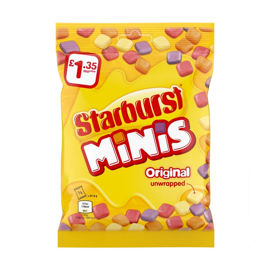 Starburst Minis Vegan Chewy Sweets Fruit Flavoured Treat Bag £1. 35 PMP 125g - 12 x 125g Bags