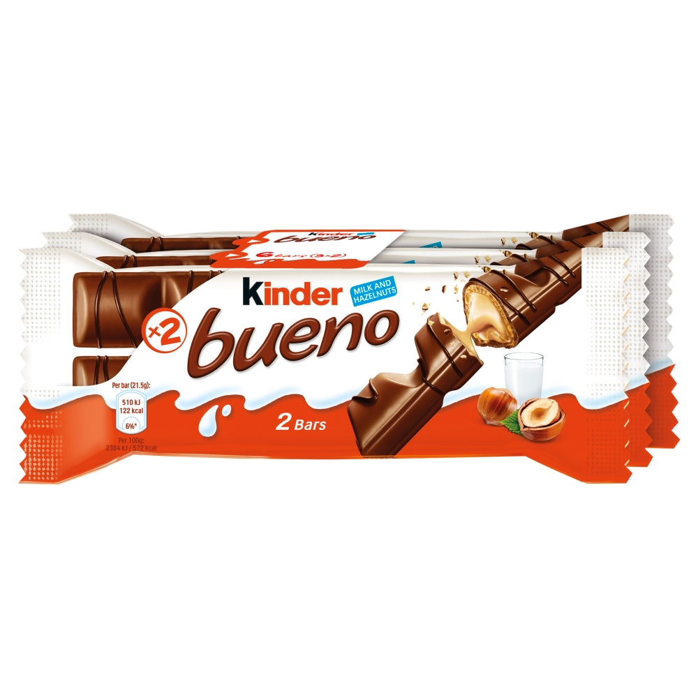 Kinder Bueno Duo Bar Milk Chocolate and Hazelnuts Lunch Box 129g - 10 x (3 x 43g Bars)