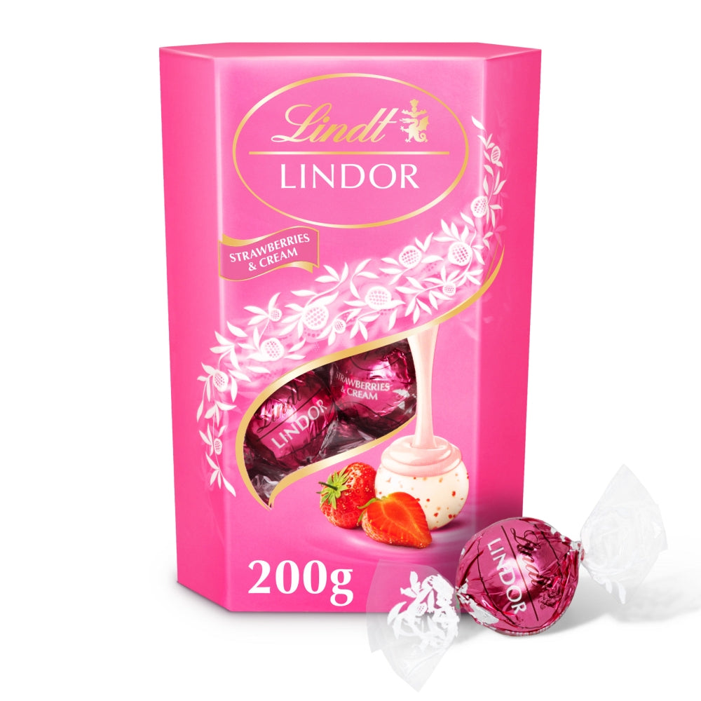 Lindt Strawberries & Cream Chocolate Truffles Box 200g - 1 x 200g Box