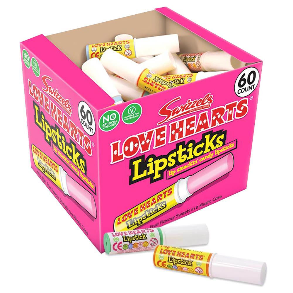 Swizzels Love Hearts Candy Lipsticks - 60 x 6g Packs