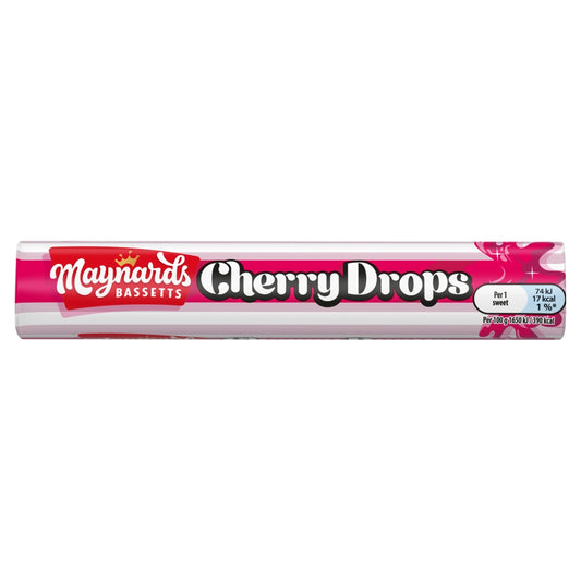 Maynards Bassetts Cherry Drops Sweets Roll 45g - 40 x 45g Packs