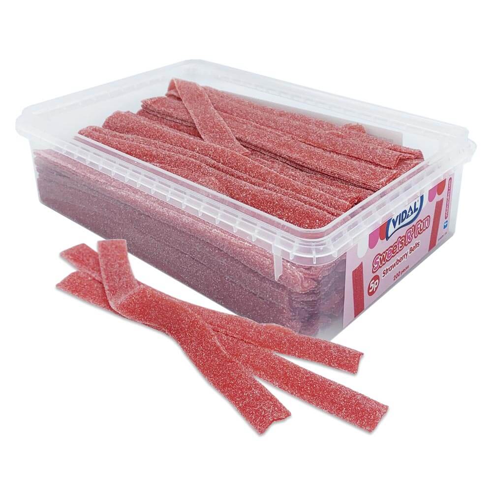 Vidal Fizzy Strawberry Belts 7p Tub - 1 x 1. 3kg Tub