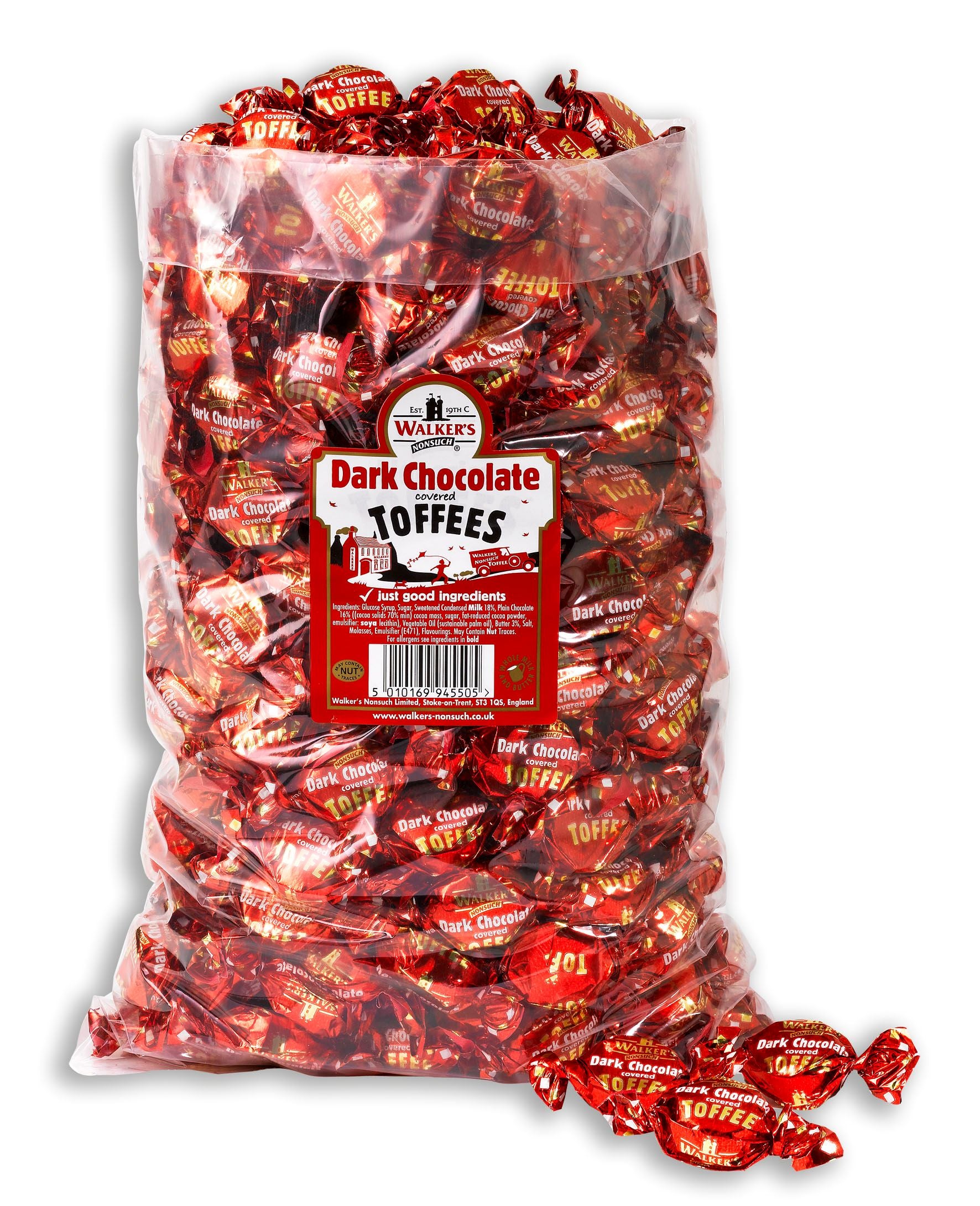 Walker's Nonsuch Dark Chocolate Covered Toffees 2. 5kg - 1 x 2. 5kg Bag