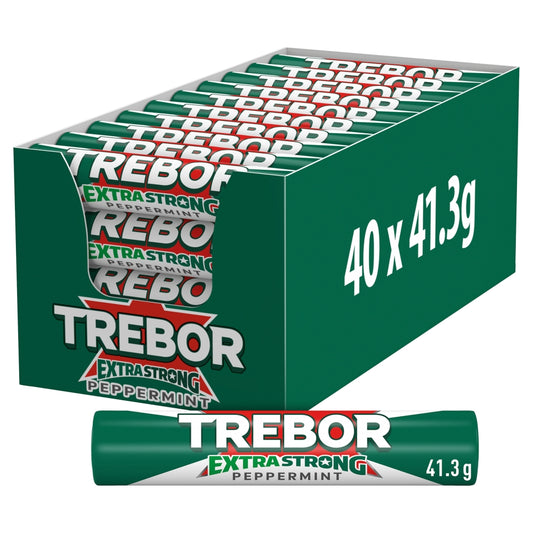 Trebor Extra Strong Peppermint Mints Roll 41. 3g - 40 x 41. 3g Packs