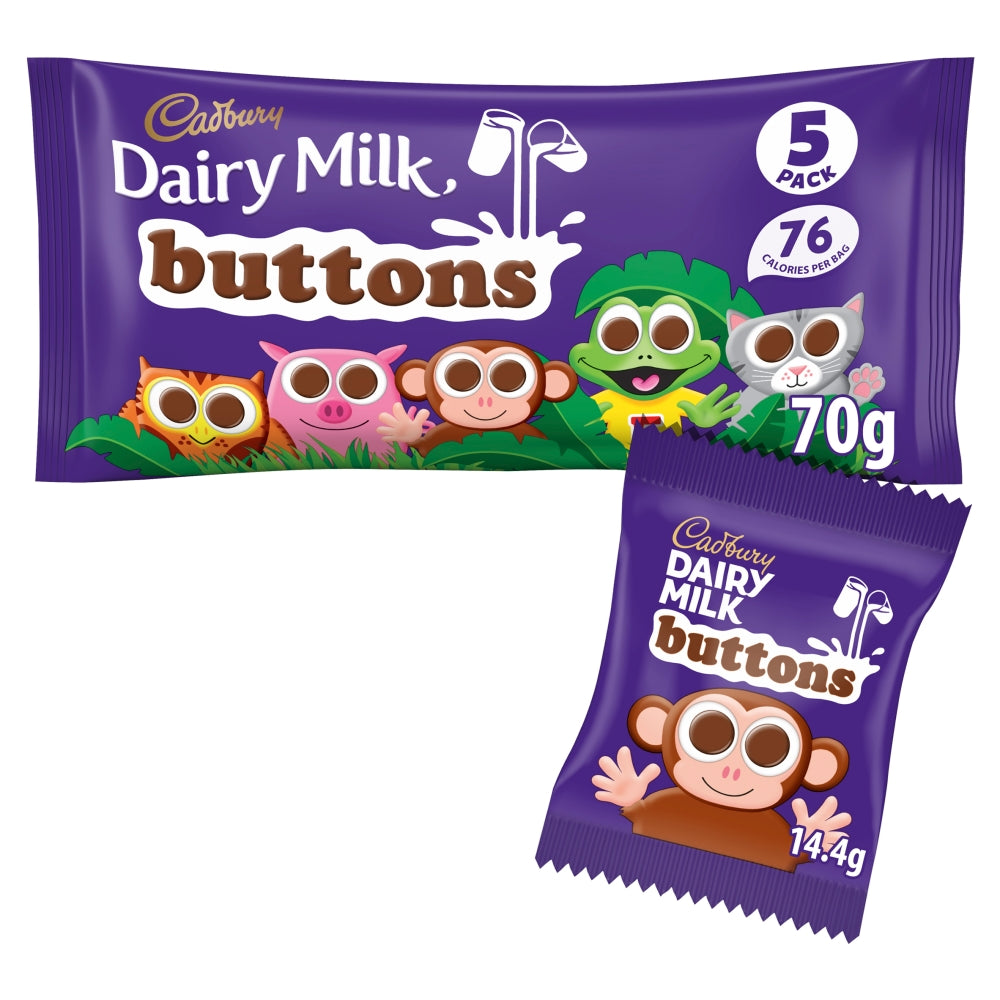 Cadbury Dairy Milk Buttons Treatsize Chocolate Bags 5 Pack 70g - 16 x 5 Packs