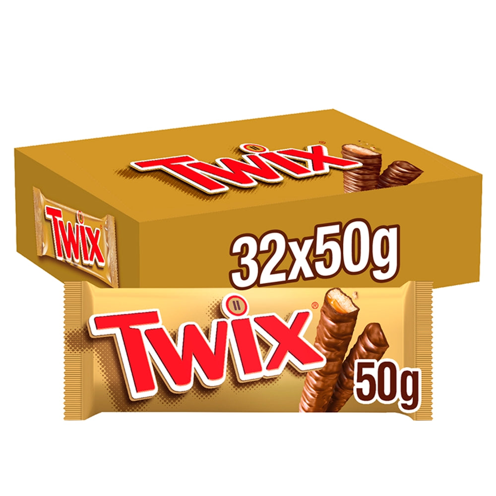 Twix Caramel & Milk Chocolate Fingers Biscuit Snack Bar 50g - 32 x 50g Bars