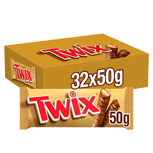 Twix Caramel & Milk Chocolate Fingers Biscuit Snack Bar 50g - 32 x 50g Bars