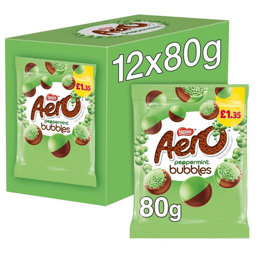 Aero Bubbles Peppermint Chocolate Sharing Bag 80g PMP £1.35 - 12 x 80g Bags