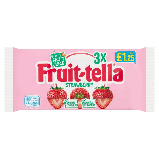 Fruitella Fruit-tella Strawberry 3 Pack 123g £1.25 PMP - 24 x 123g Multipacks
