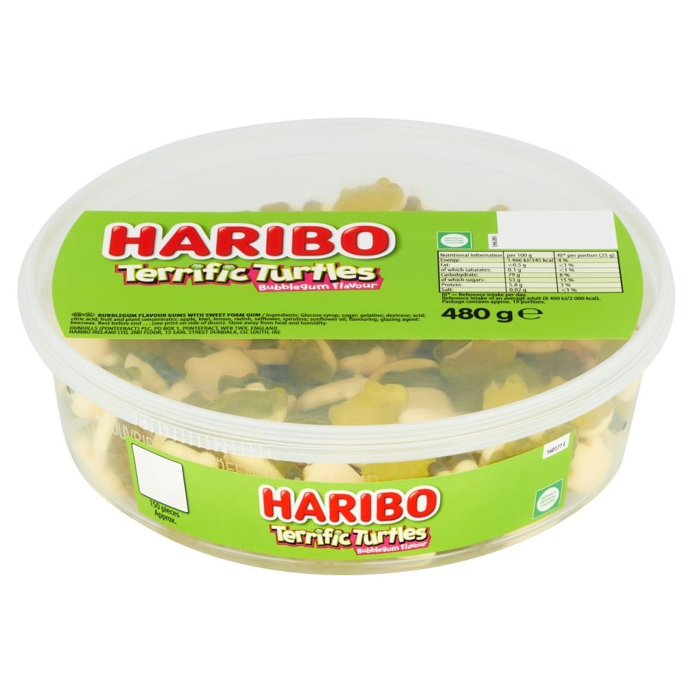 Haribo Terrific Turtles Bubblegum Flavour 480g - 1 x 480g Tub