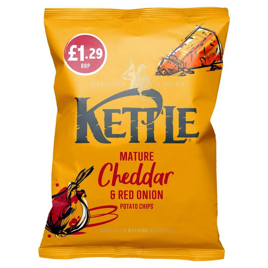 Kettle Chips Mature Cheddar & Red Onion Bag 80g £1.29 PMP - 12 x 80g Bags