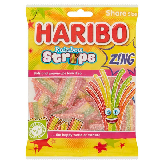 Haribo Rainbow Strips Z!ng Share Bags 130g - 12 x 130g Bags