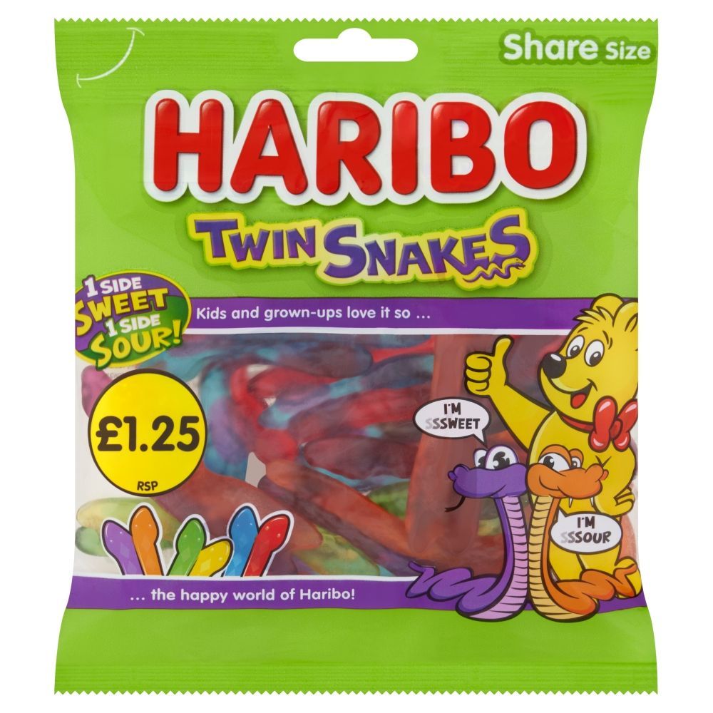 Haribo Twin Snakes Bag 140g £1.25 PMP - 12 x 140g Bags