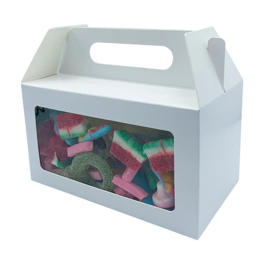 Accessories White Handled Large Sweet Gift Box With Window 18cm x 10cm - 25 Boxes