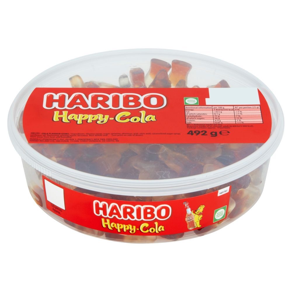 Haribo Happy Cola Bottles Tub 492g - 1 x 492g Tub