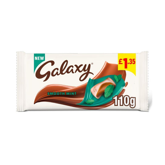 Galaxy Smooth Mint Chocolate Block Bar 110g £1.35 PMP - 24 x 110g Bars