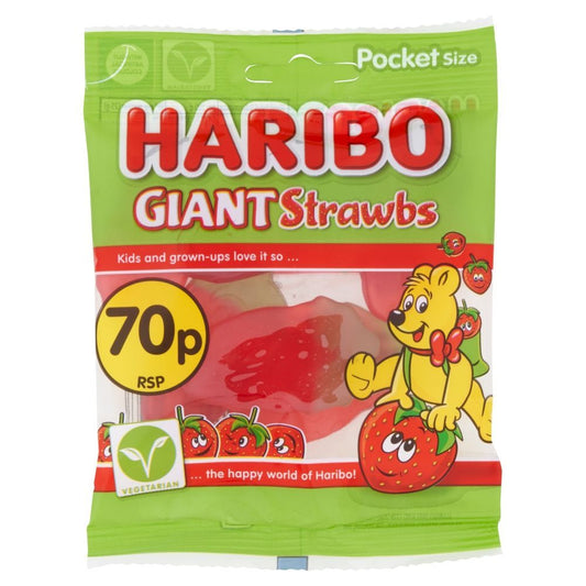 Haribo Giant Strawbs Bag 60g 70p PMP - 20 x 60g Bags