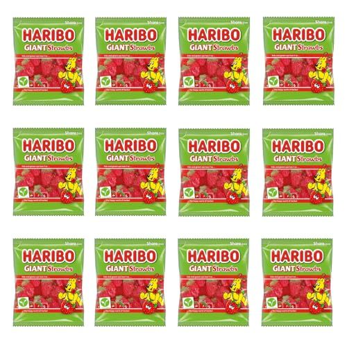 HARIBO Strawberry Flavoured Giant Strawbs – Giant in Size and Flavour, Suitable For Vegetarians, 140g (Pack of 12)