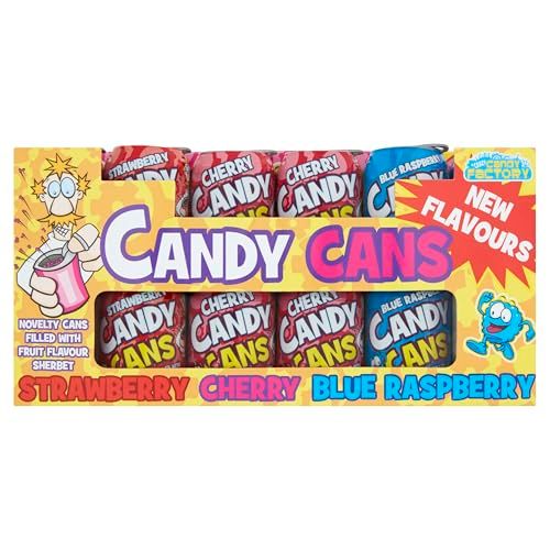 (36 Pack) Crazy Candy Factory Candy Cans Strawberry, Cherry, Blue Raspberry - 36 x 13g. SUITABLE FOR VEGETARIANS.