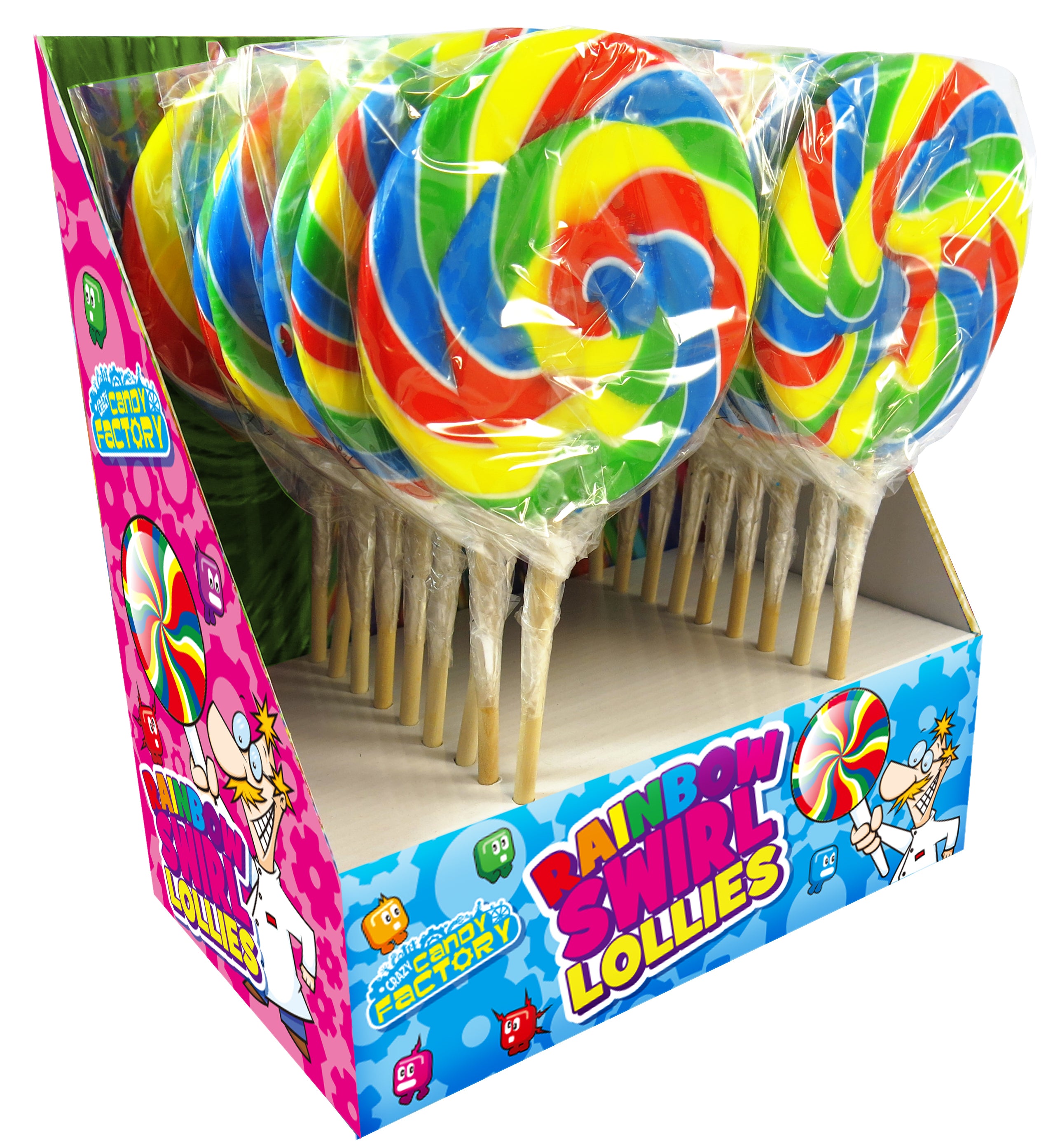 Crazy Candy Factory Rainbow Swirl Lollipops 80g - 18 x 80g Lollipops