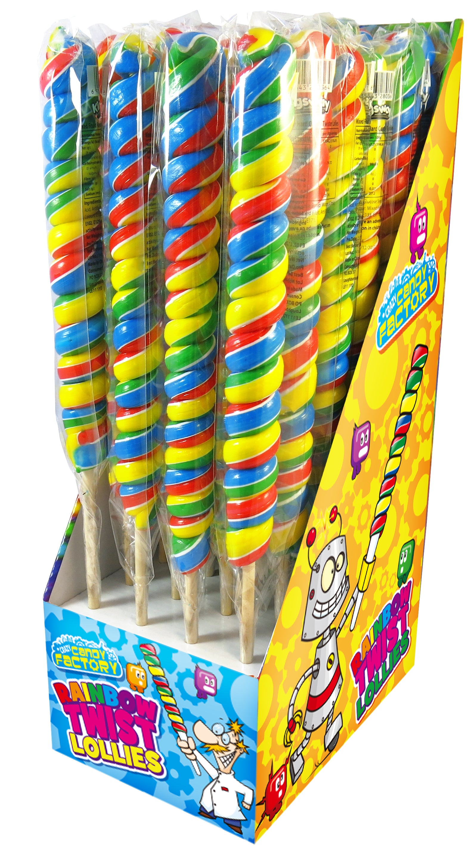 Crazy Candy Factory Rainbow Twist Lollipops 80g - 24 x 80g Lollipops