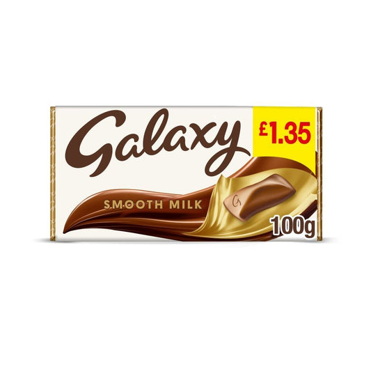 Galaxy Smooth Milk Chocolate Block Bar £1.35 PMP 100g - 24 x 100g Bars