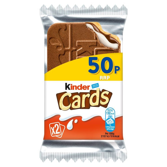 Kinder Cards Milk Chocolate Wafer Biscuit Snack Bar 26.6g 50p PMP - 30 x 26.6g